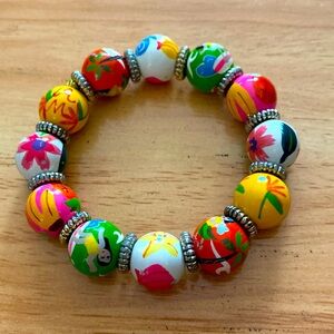 Angela Moore Bracelet Hand Painted Beaded Stretch Surf Tropical Fashion